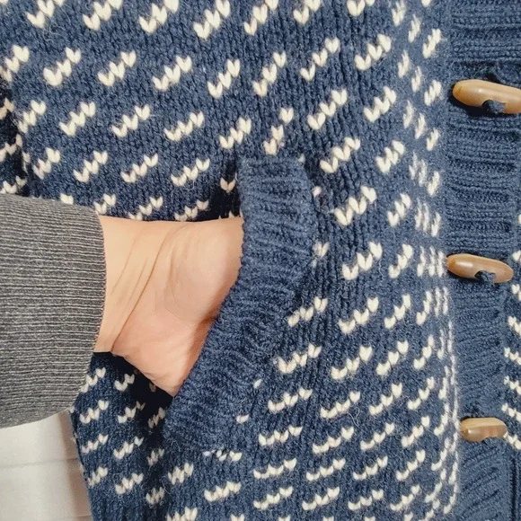 L.L. Bean navy blue shawl neck cardigan lambswool size M/L cottagecore academia - Picture 4 of 7